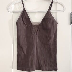 Elegant Brown Ribbed Women's Top